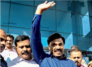  ?? PTI ?? Mining baron and former Karnataka minister Gali Janardhan Reddy, arrested in the multi-billion Ponzi scheme case, is seen after a medical check up at a hospital in Bengaluru on Sunday. —