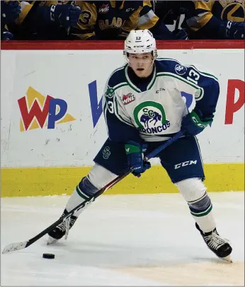  ?? STEVEN MAH/SOUTHWEST BOOSTER FILE PHOTO ?? Swift Current Broncos forward Bode Hagan had a goal and one assist in three games last week.