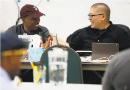  ?? Santiago Mejia / The Chronicle 2017 ?? Eric Ting (right), seen with playwright Marcus Gardley, replaced Jonathan Moscone as the artistic director of California Shakespear­e Theater in 2015.