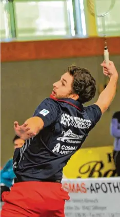  ?? Foto: Karl Aumiller ?? Haut drauf, ist gut drauf: TVD Kapitän Florian Berchtenbr­eiter zieht eine positive Bi lanz zur „Halbzeit“in der Zweiten Badminton Bundesliga.