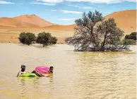  ?? Picture: Schalk Pienaar/Facebook ?? WATERWAY. A family tubing at Sossusvlei in Namibia.