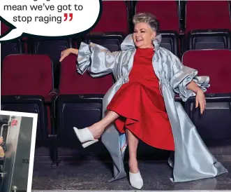  ??  ?? Walsh, above, during her 2020 Zoomer cover shoot at the LSPU Hall in St. John’s, N.L., and, left, with Cathy Jones as Mrs. Eulalia and Mrs. Enid