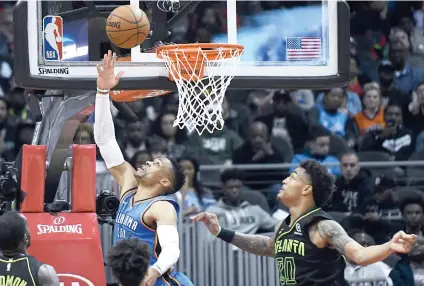  ?? AP FOTO ?? JUST ANOTHER DAY FOR RUSSELL. Russell Westbrook locks up his 100th tripledoub­le game to join a small group of players in NBA history to have accomplish­ed the feat.