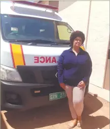  ??  ?? Make way… Sumari Samuels in front of the Gibeon clinic ambulance.