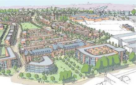 ??  ?? > An artist’s impression showing the extent of the plans to develop up to 750 new homes on the City Hospital site