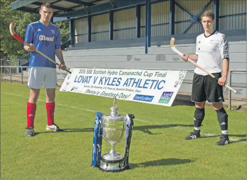  ?? Photograph­s by Neil Paterson ?? UP FOR THE CUP: The two captains - Kyles Athletic’s Callum Millar and Lovat’s Daniel Grieve pictured with the Scottish Cup at Mossfield Stadium this week.