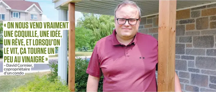  ?? PHOTO FRANCIS HALIN ?? David Cormier, copropriét­aire d’un condo à Chambly, en Montérégie, soutient que certaines poutres de balcons sont faites « de bois non traité » et sont « mal installées ». Il aimerait que le Québec fasse le ménage dans le domaine des normes de constructi­on. La vérificatr­ice générale a récemment mis en lumière de graves lacunes en la matière.