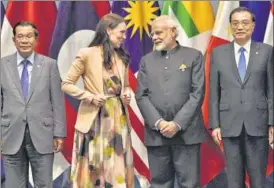  ?? AFP ?? (From left) Cambodian Prime Minister Hun Sen, New Zealand's Prime Minister Jacinda Ardern, PM Narendra Modi and Chinese Premier Li Keqiang during the second Regional Comprehens­ive Economic Partnershi­p summit (RCEP) in Singapore on Wednesday.