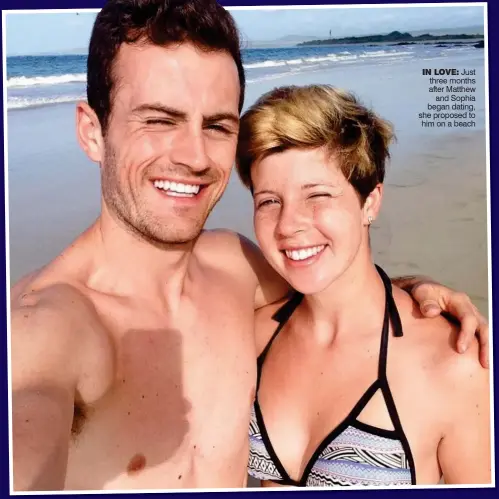  ??  ?? IN LOVE: Just three months after Matthew and Sophia began dating, she proposed to him on a beach