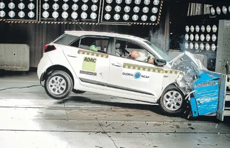  ??  ?? Moment of impact in a crash test of the Hyundai i20.