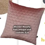  ??  ?? Michael Murphy Halo antique pink cushion, €29