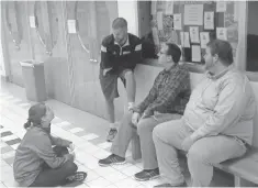  ?? BRYANT UNIVERSITY ATHLETICS ?? Burns found a support group in Bryant athletics employees Lauren Tebsherany, left, Tristan Hobbes, second from right, and Mike MacDonald, right. “Those three carried me,” he says.