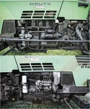 ??  ?? The 912 series, in service for more than 40 years, was one of Deutz’s home runs. This F4L912 in agricultur­al form made 70 hp at 2300 rpm. These have a deep-skirted, five-main block, with direct injection and air-cooling. They have a modular design, so the basic 912 series was built in 2, 3, 4, 5, and 6 cylinder variants. The injection pump is a Bosch PES. The hydraulic pump for the tractor is driven directly from the engine. The nomenclatu­re gives you some hints on the nature of the engine. In this era, the “F” indicated a further developed engine. The “4” represents the number of cylinders. The “9” tells you the engine series. The “12” is the rounded stroke in millimeter­s, in this case 120 mm.