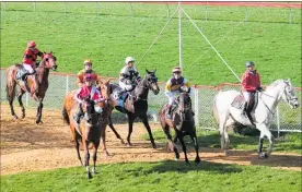  ??  ?? Experience­d jockey Rosie Myers leads the winner of the fifth race, Garment.