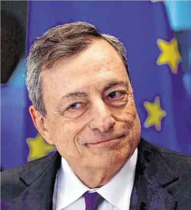  ??  ?? ECB’s Mario Draghi said that in order to guard against a downturn the Central Bank here should look at bringing in new lending caps that would apply to non-bank lenders giving out money for commercial real estate