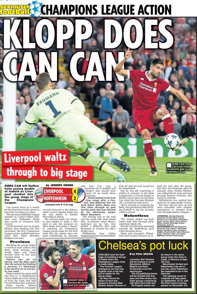  ??  ?? SURE CAN: Emre Can slots home his second goal to put Liverpool 3-0 up