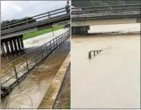  ?? PHOTO COURTESY OF BARBARA KOSCIEWICZ ?? The photo on the left shows the water level in Mason Creek, in Katy, Texas, and the photo on the right shows the same creek 24 hours later.