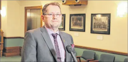  ?? DAVID MAHER/THE TELEGRAM ?? Terra Nova MHA Colin Holloway speaks to reporters Monday outside the House of Assembly.