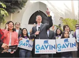  ?? Mel Melcon Los Angeles Times ?? LT. GOV. Gavin Newsom, who holds a significan­t lead in the gubernator­ial money race as well as the polls, has been endorsed by the California teachers union.