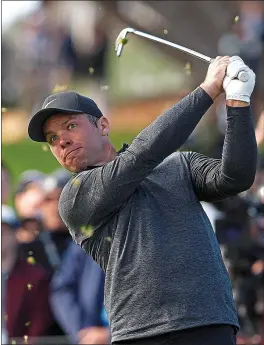  ?? PHOTOS BY VERN FISHER — MONTEREY HERALD ?? Paul Casey, who trails leader Phil Mickelson by three shots in the weather-plagued tournament, tees off from the fourth hole at the Pebble Beach Golf Links on Sunday.