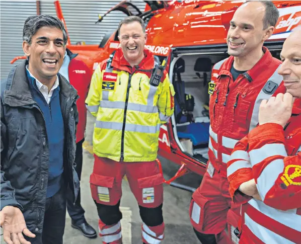  ?? ?? Prime Minister Rishi Sunak visited the Air Ambulance Northern Ireland headquarte­rs in Lisburn yesterday. He is expected to meet the leaders of the province today