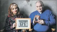  ?? PICTURE: SWNS.COM ?? CLOSE SHAVE: Mica Joynes and Lee Betts with the steel shaving mirror which they believe saved Thomas Marston’s life.