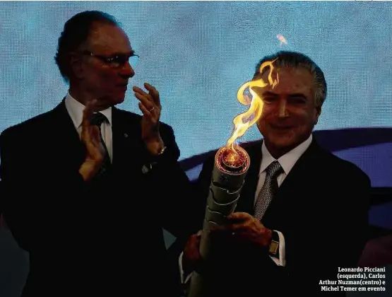  ?? Valter Campanato -25.ago.2016/Agência Brasil ?? Leonardo Picciani (esquerda), Carlos Arthur Nuzman(centro) e Michel Temer em evento