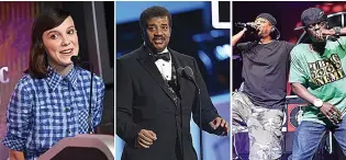  ?? Associated Press ?? ■ Millie Bobby Brown, from left, Neil deGrasse Tyson and Public Enemy's Chuck D and Flavor Flav are shown.
