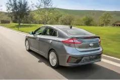  ?? Photo courtesy of Hyundai ?? ■ The Ioniq Hybrid is similar to the regular Prius, including having the two glass panels in the rear liftgate—the larger one on top, and a smaller one underneath. As with the Prius, the Ioniq seats up to five people.