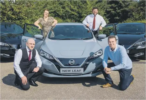  ??  ?? From left, Nissan’s Noel Critchley, Cllr Claire Rowntree, Neil Milnthorpe and Cllr Kevin Johnston.