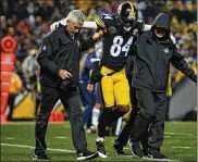  ?? JUSTIN K. ALLER / GETTY IMAGES ?? Pittsburgh receiver Antonio Brown hasn’t played since sustaining a torn left calf against New England on Dec. 17. The Steelers, who are the second seed in the AFC, have a bye this week.