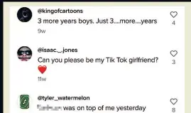  ??  ?? HERE FOR THE LEERS Posts from TikTok users on video by a girl of 15