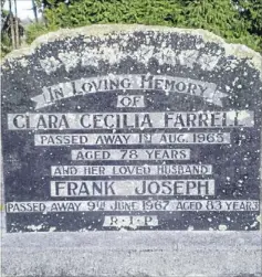  ??  ?? Petrol pioneer: Hamilton’s Benzine King, Frank Farrell, is buried with his wife, Clara, in the Catholic section of the Hamilton East Cemetery. Their daughter, Dorothy, who died at the young age of 26, is in an adjacent grave. Photo: Lyn Williams