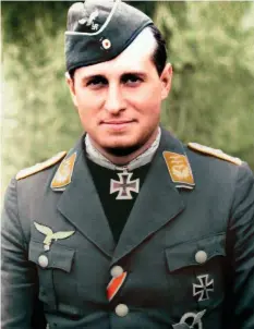  ?? (Colour by RJM) ?? ■ Hauptmann Rolf Pingel, one of the successful ‘young bloods’ of JG53 in early 1940, achieved ten victories while serving in the unit. He is photograph­ed here when serving with I/JG26.
