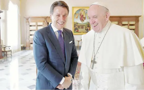  ?? Ansa ?? Potere temporale Papa Francesco sabato col premier Giuseppe Conte, devoto di Padre Pio