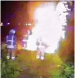  ??  ?? Gruesome: Firemen at the scene of Miss Nguyen’s blazing car