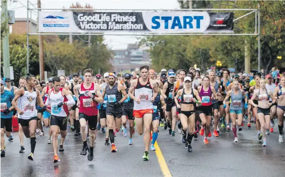  ?? DARREN STONE, TIMES COLONIST ?? This year’s GoodLife Marathon, which includes a marathon, half-marathon, eight-kilometre road race and the Thrifty Foods Kids Run, takes place Oct. 13.