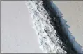  ?? NASA ?? Pictures taken by NASA scientist John Sonntag from the air on November 10, 2016 showed a rift in Larsen C about 100 m wide and 500 m deep, going right down to the bottom of the ice shelf. The rift was already almost 115 km long then, and growing...