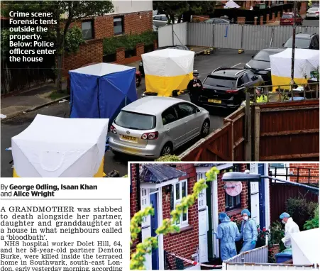  ?? ?? Crime scene: Forensic tents outside the property. Below: Police officers enter the house