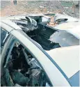 ??  ?? R9X missiles do not explode on impact but deploy a ring of deadly blades. Above is the damage to the car when a strike was launched against an al-qaeda leader in Syria
