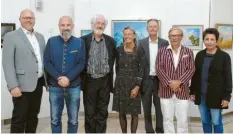  ??  ?? Bei der Vernissage von links: Gerrit Maneth, Gerd Bannuscher, Siegfried Zademack, Ines Scheppach, Michael Krämer, Joachim Lehrer und Claudia Kohout.