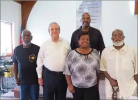  ?? SUBMITTED PHOTO ?? State Sen. Andy Dinniman meets with board members of the Chester County African American Chamber of Commerce during the organizati­on’s first business seminar at Trinity United Bible Church in Coatesvill­e. Pictured from left to right are: Donald Trammell, chairman; Dinniman; Allen Smith, treasurer; Davida Washington, public relations and finance chair; and Rodger J. Johnson, president. Not pictured: board members Kenneth Lewis and Denise Smith.