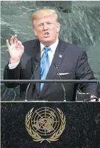  ?? — GETTY IMAGES ?? U.S. President Donald Trump addresses the United Nations General Assembly on Tuesday in New York.