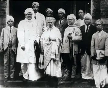  ?? ?? Indians and Englishwom­an Annie Besant (centre) protest the rise in salt tax, 1923. She is one of seven westerners who challenged the British Raj to be profiled in a new book Joining the fight