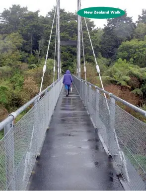  ??  ?? Right: Walking over the swing bridge.