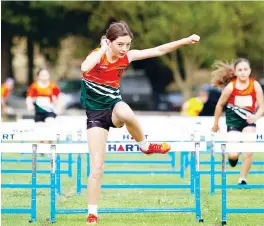  ?? ?? Alex Morgan finishes first in the 80m hurdles in a time of 18.72 at Warragul Little Athletic’s last meet of the season.