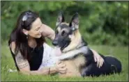  ?? KENNETH BEATTY/SUE CONDRERAS VIA ASSOCIATED PRESS ?? In an image provided by Sue Condreras, Fanucci, a German shepherd, poses with Condreras, his handler, last summer in upstate New York.