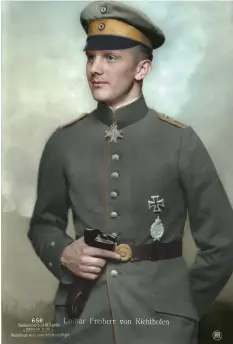  ??  ?? ■ One of several ‘Sanke’ photograph­ic postcards of Leutnant Lothar von Richthofen. (Colourised and edited by Johnny Sirlande)