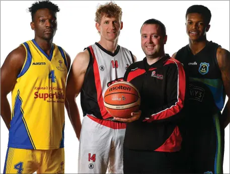  ??  ?? Kerry based players at the Basketball Ireland National Cup draws, from left, Pierre Newton of Keane’s SuperValu Killorglin, Andrew Fitzgerald, Scotts Lakers St Paul’s Killarney, Liam Culloty of St Mary’s Castleisla­nd and Jordan Evans of Garvey’s Warriors Tralee.Photo by Brendan Moran/Sportsfile