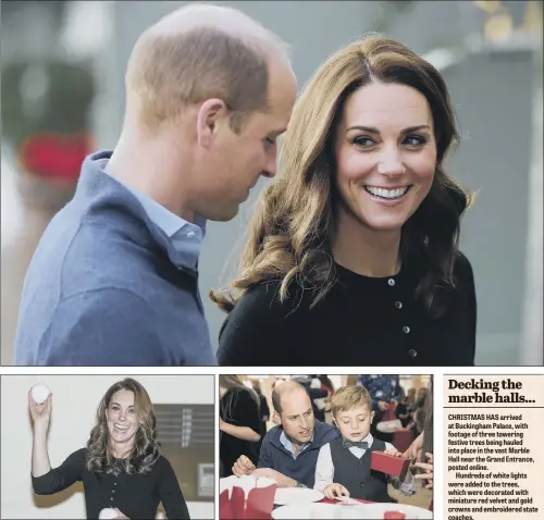  ?? PICTURES: PA ?? CHRISTMAS CHEER: The Duke and Duchess of Cambridge arrive at Kensington Palace to host a party for the families of deployed personnel, main image. Above, Kate gets into the festive spirit in a children’s pretend snowball fight, while William chats to Spencer Best, aged five.